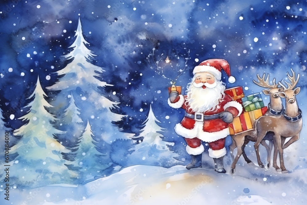 Christmas Santa Claus on a sleigh pulled by a reindeer background wallpaper Christmas Santa Claus on a sleigh pulled by a reindeer background wallpaper