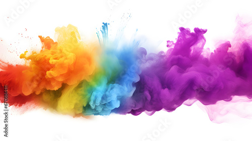 Rainbow spray powder cloud isolated on white background