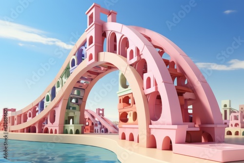 Toy brick bridge, fostering engineering and problem-solving skills in soothing colors, on isolated on pastel background, Generative AI