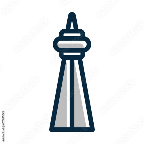 Cn Tower Vector Thick Line Filled Dark Colors