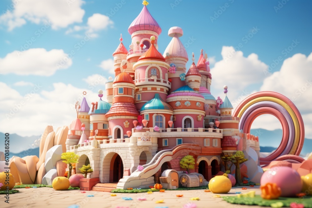 Toy brick fantasy castle, fostering medieval tales and imaginative play in vibrant pastels, on isolated on pastel background, Generative AI. Toy brick fantasy castle, fostering medieval tales and imaginative play in vibrant pastels, on isolated on pastel background, Generative AI.