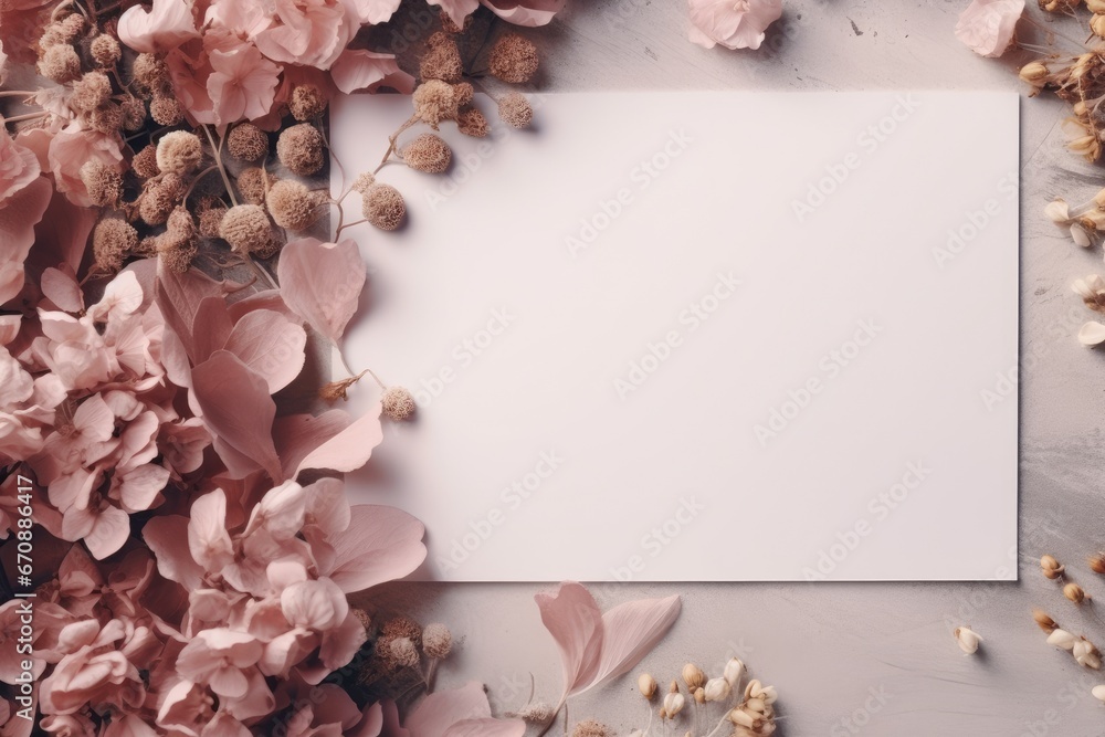 a mockup background, viewed from above, with dry flowers 