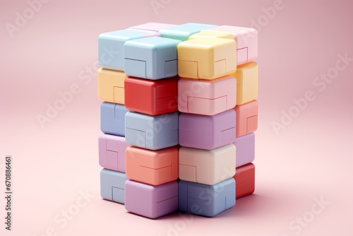 Toy brick puzzle, symbolizing logic and problem-solving in calming pastels, on isolated on pastel background, Generative AI