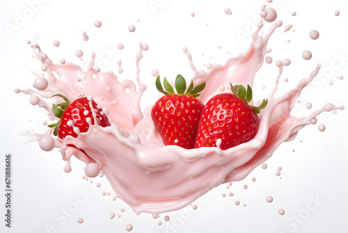 Delicious Milk  Splash with Fresh Strawberries Isolated on a Clean White Background for Vibrant Food Photography