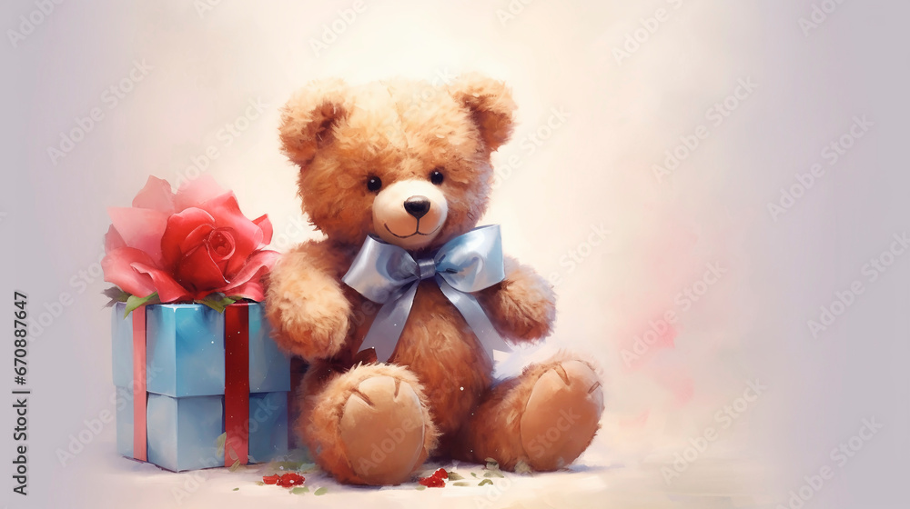 Obraz premium teddybear with rose and gift.