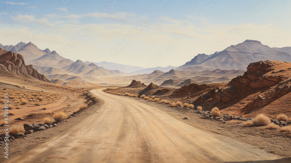 Fototapeta premium 荒野を進む道