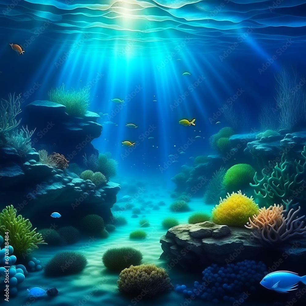 Obraz premium Rays of sunlight underwater.