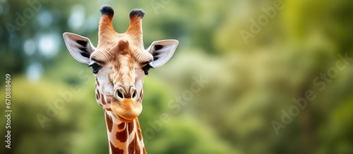 Giraffe in zoo closeup portrait photo
