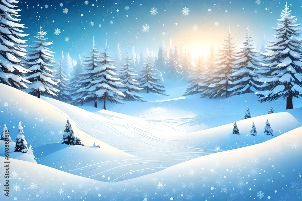 Vector christmas winter snowy landscape background.