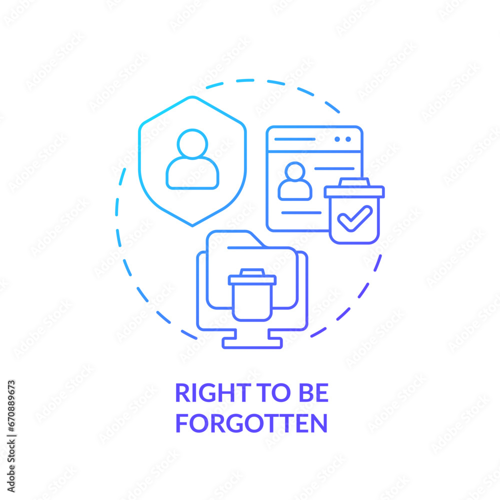 2D gradient right to be forgotten icon, simple isolated vector, cyber law thin line illustration. 2D gradient right to be forgotten icon, simple isolated vector, cyber law thin line illustration.