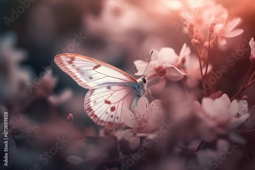 Pink butterfly on a flower. 