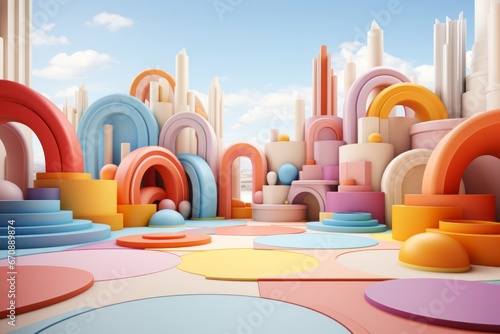 Vibrant play mat, symbolizing interactive play and learning in soothing colors, on isolated on pastel background, Generative AI