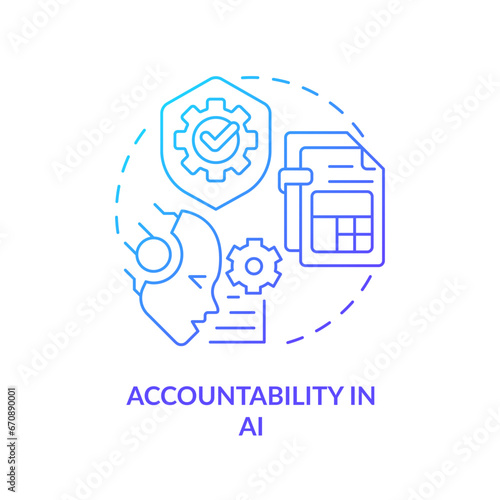 2D gradient accountability in AI icon, simple isolated vector, cyber law thin line illustration.
