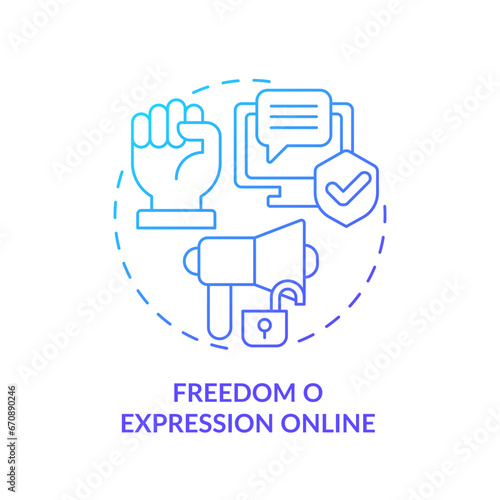 2D gradient freedom of expression online icon, simple isolated vector, cyber law thin line illustration.