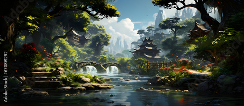 Ancient garden scenery includes mountains, water, pavilions and bridges 8