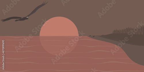 steller sea eagle bird flying  vector illustration flat style