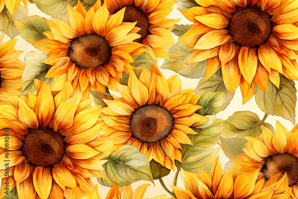 Watercolor sunflower background Watercolor sunflower background