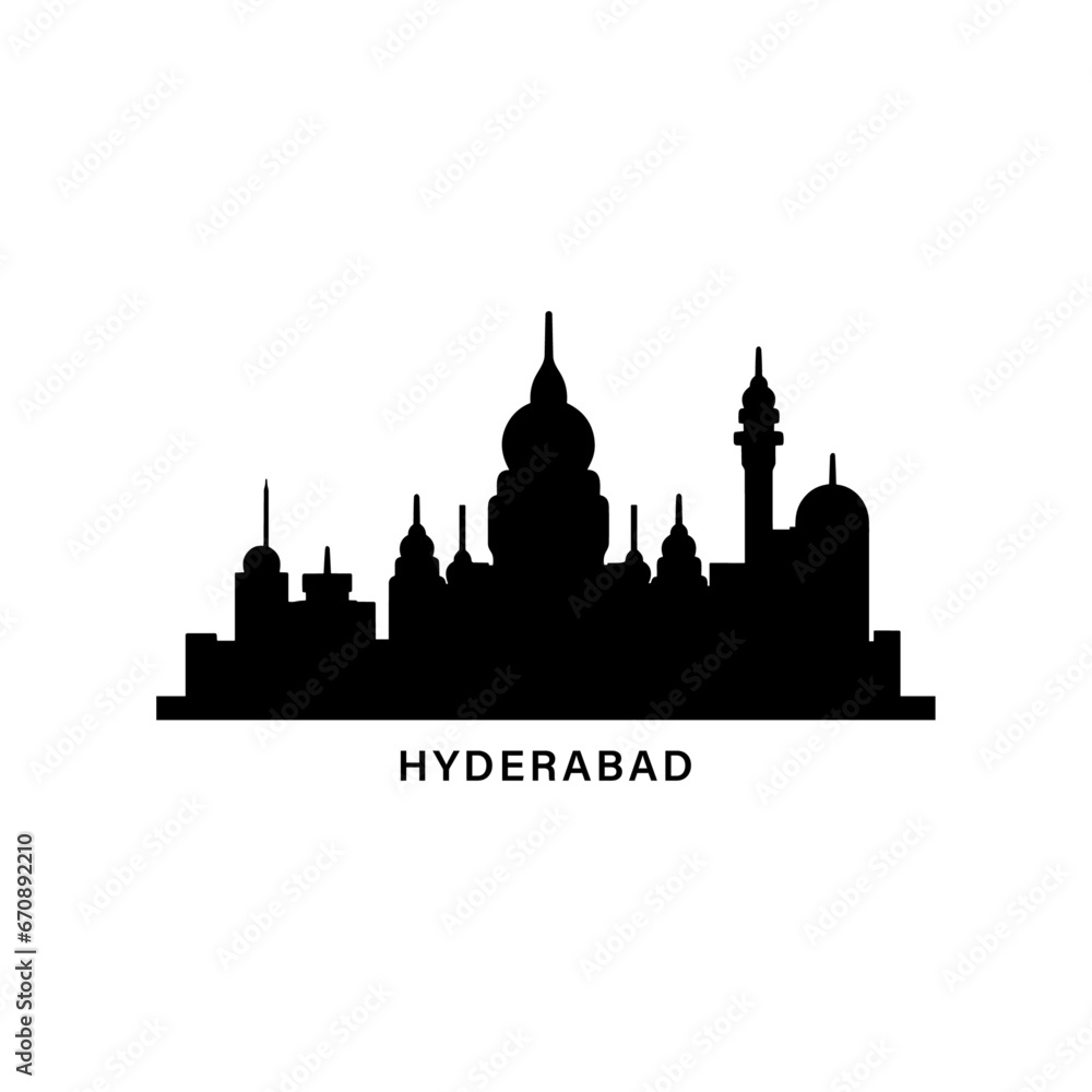 India Hyderabad cityscape skyline city panorama vector flat modern logo icon. Telangana state emblem idea with landmarks and building silhouettes. Isolated graphic