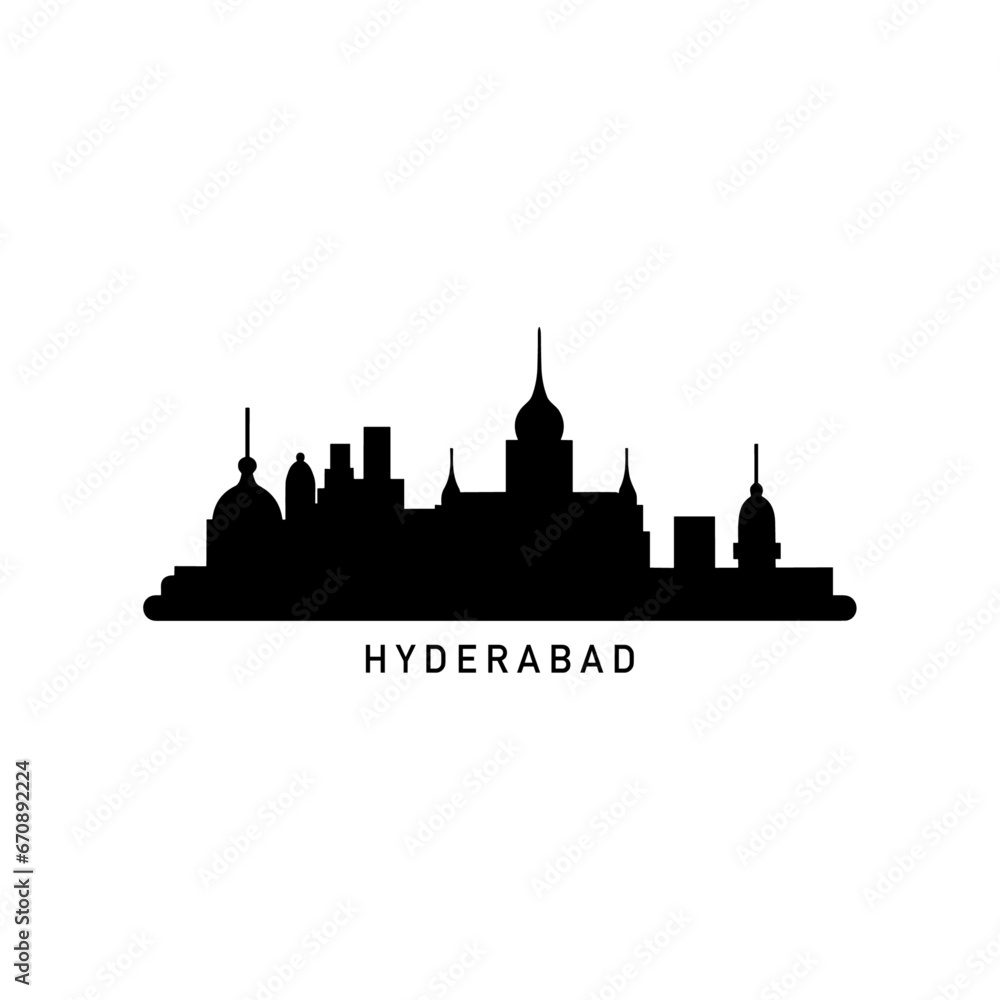 India Hyderabad cityscape skyline city panorama vector flat modern logo icon. Telangana state emblem idea with landmarks and building silhouettes. Isolated graphic