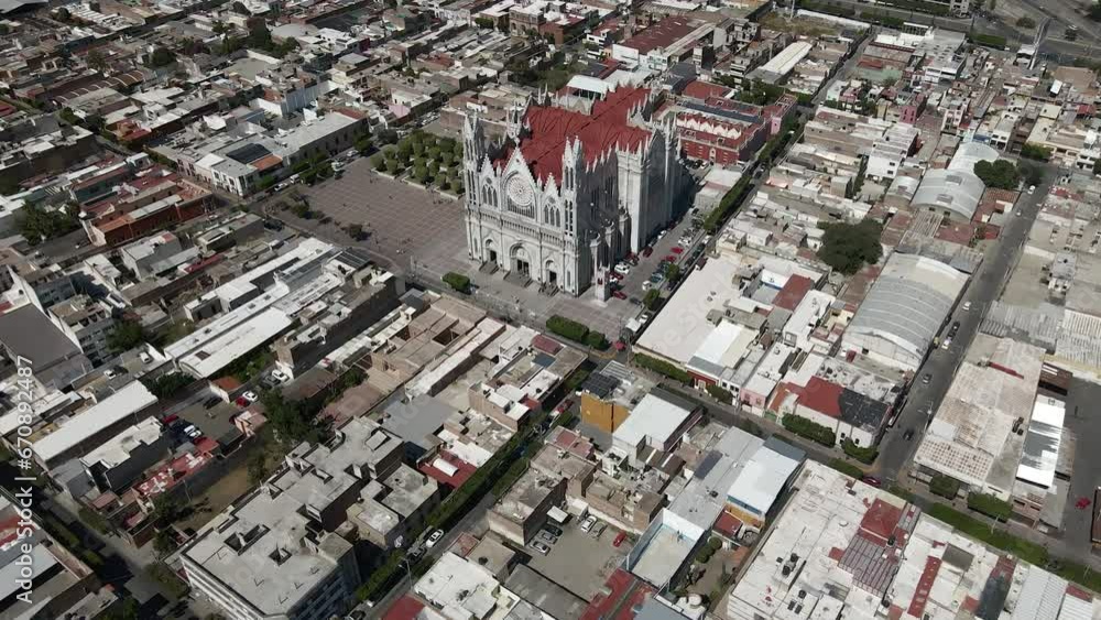 View From Above Of Expiatory Temple In The City Of Guanajuato In Mexico. aerial tilt-down View From Above Of Expiatory Temple In The City Of Guanajuato In Mexico. aerial tilt-down