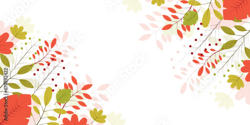 Floral decorative frame of autumn leaves and branches with berries