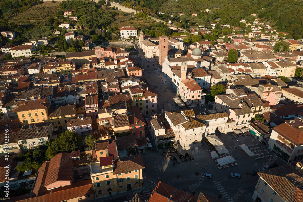 Aerial view of the city of Pietrasanta Versilia Tuscany Aerial view of the city of Pietrasanta Versilia Tuscany