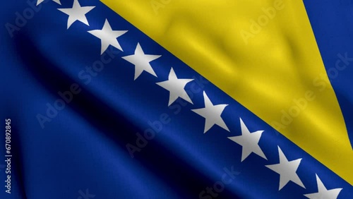 Bosnia and Herzegovina  Flag. Waving  Fabric Satin Texture of Bosnia and Herzegovina 3D illustration. Real Texture Flag of the Bosnia and Herzegovina photo