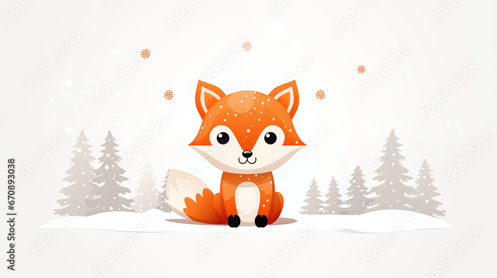 Obraz premium Christmas-themed Cut-out Straight Lines with Fox Motif for Baby Products - Minimalistic Flat Design on White Background