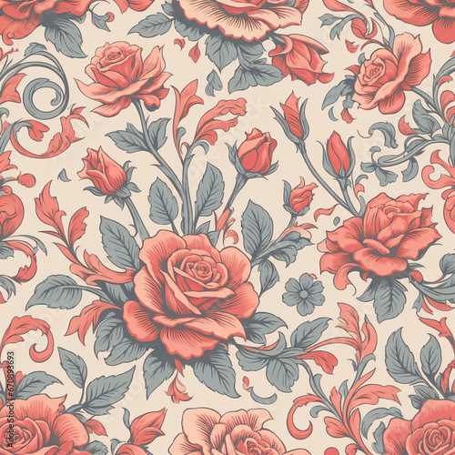 seamless pattern with rose flowers © akarawit
