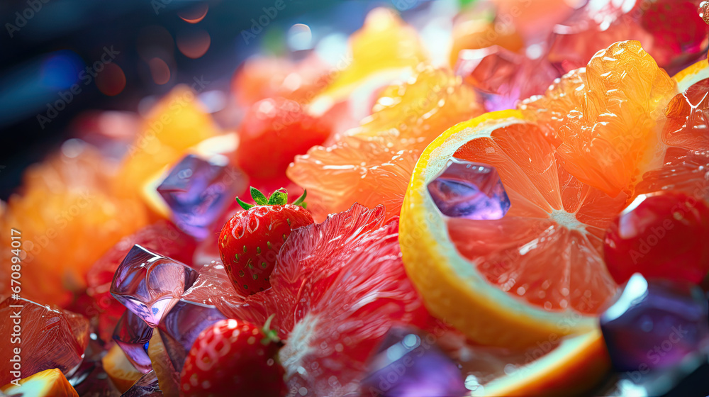 close up of various healthy fresh salad fruit flesh with beautiful sparkling bokeh light close up of various healthy fresh salad fruit flesh with beautiful sparkling bokeh light