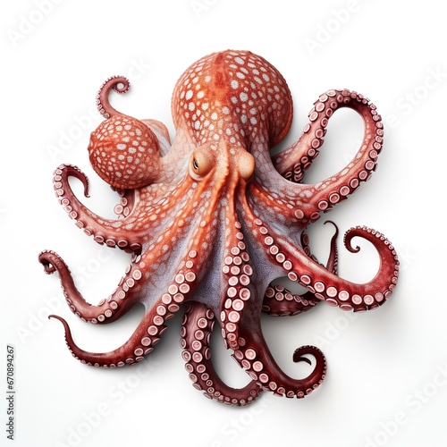 Fresh octopus on a white backdrop. Generative Ai. photo