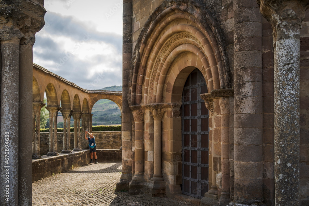 Santa Maria de Eunate church , Romanesque façade, 12th century, Ilzarbe Valley, Navarra, Spain