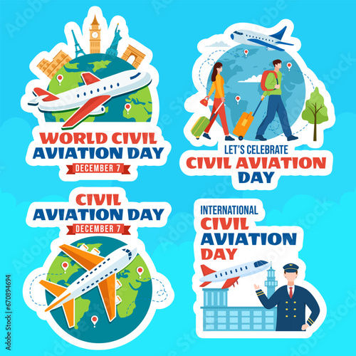 Civil Aviation Day Label Flat Cartoon Hand Drawn Templates Background Illustration