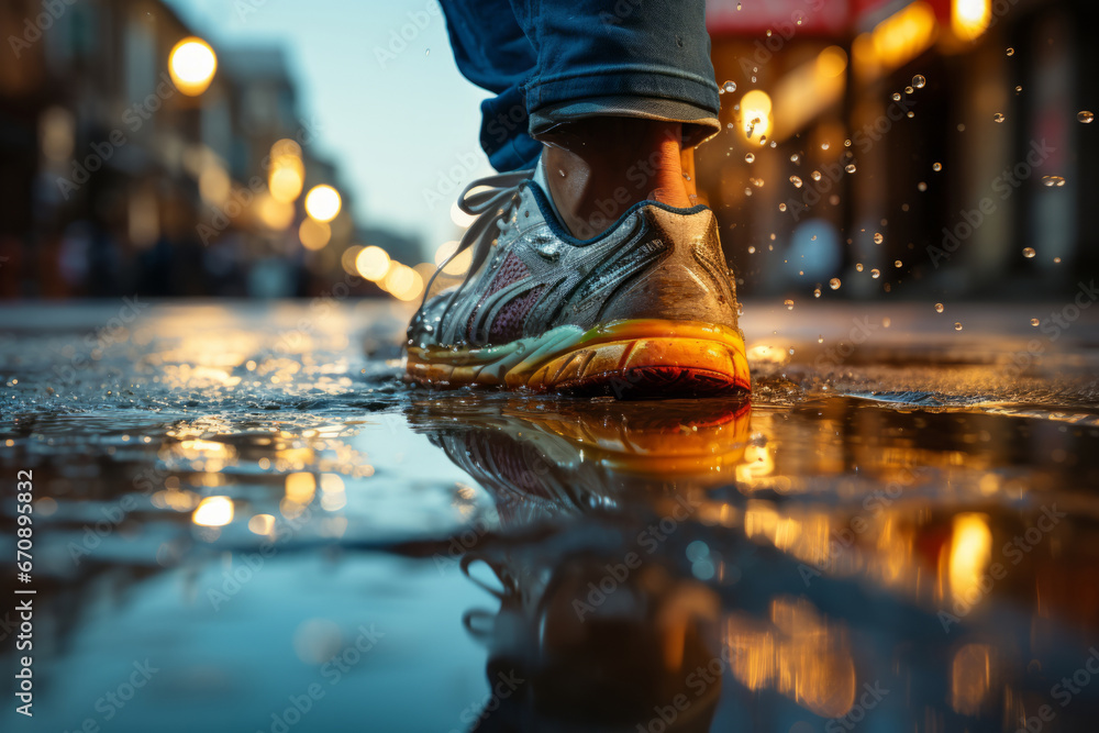 Jogger's feet hitting the pavement in rhythmic motion, Generative AI ...