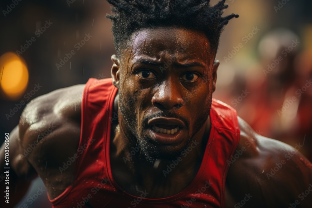 Jogger's intense focus during a competitive track race, Generative AI Jogger's intense focus during a competitive track race, Generative AI