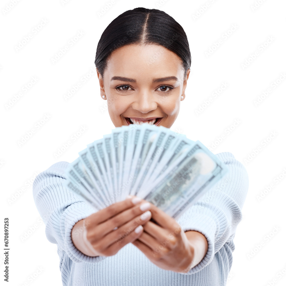 Dollars, woman and money fan with financial freedom, winning and bonus isolated on transparent png background. Cash prize, female winner and reward with finance, achievement and happy with cashback Dollars, woman and money fan with financial freedom, winning and bonus isolated on transparent png background. Cash prize, female winner and reward with finance, achievement and happy with cashback