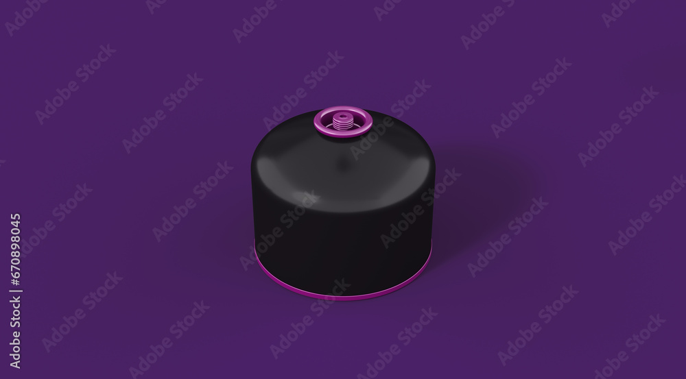 Black tourist gas cylinder. Minimal style with copy space. 3d illustration. Black tourist gas cylinder. Minimal style with copy space. 3d illustration.