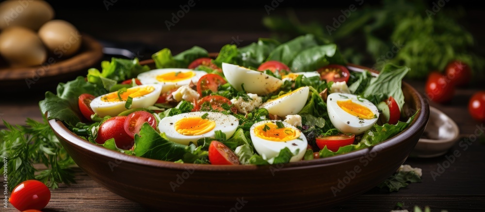 Egg topped salad for side or main serving