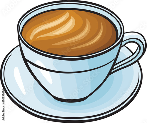 Coffee or tea cup, ink style, graphic or sketch style hand-drawn black and white vector illustration. Color