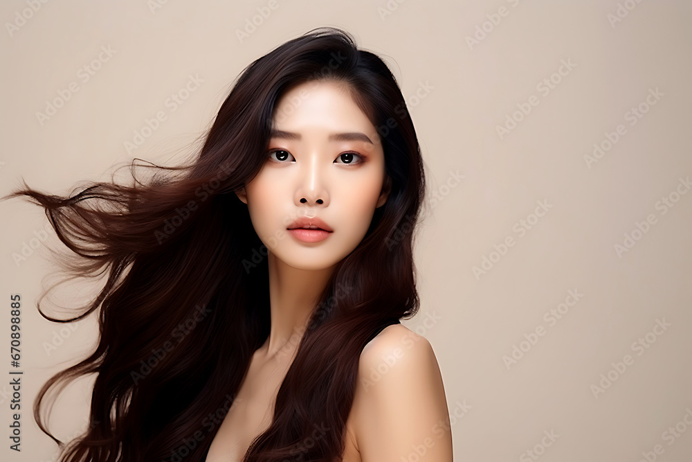 Beautiful young asian woman with clean fresh skin on beige background, Face care, Facial treatment, Cosmetology, beauty and spa, Asian women portrait. Beautiful young asian woman with clean fresh skin on beige background, Face care, Facial treatment, Cosmetology, beauty and spa, Asian women portrait.