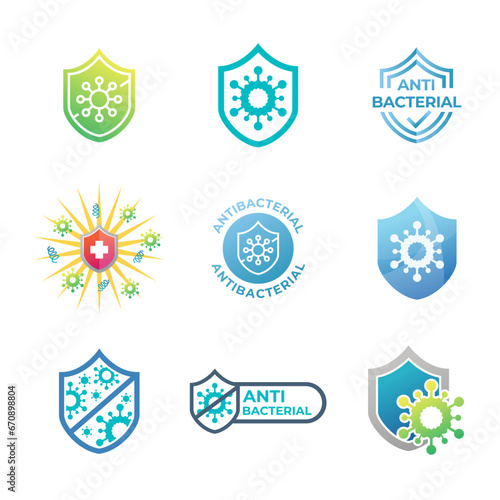 Antibacterial formula shield vector isolated sign for antiseptic cosmetics and medical pharmaceutical products