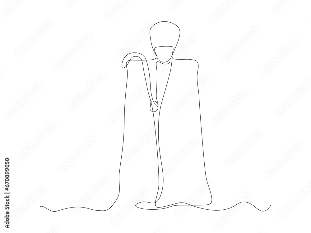 Abstract shepherd from the mountains in a papakha and a burka, continuous one line art drawing Abstract shepherd from the mountains in a papakha and a burka, continuous one line art drawing