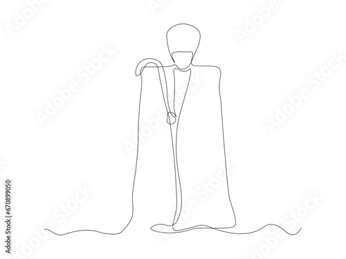 Abstract shepherd from the mountains in a papakha and a burka, continuous one line art drawing