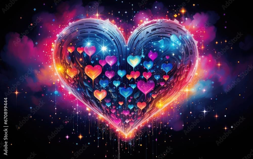 Heart of colorful light glow stars at the galaxy. Heart of colorful light glow stars at the galaxy.