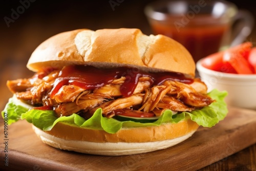 barbecue chicken sandwich with lettuce and tomato slices