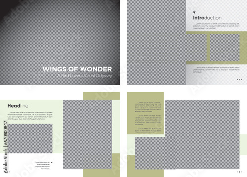 Landscape layout editorial template. A4 size template. Photobook, coffee table book, biography.