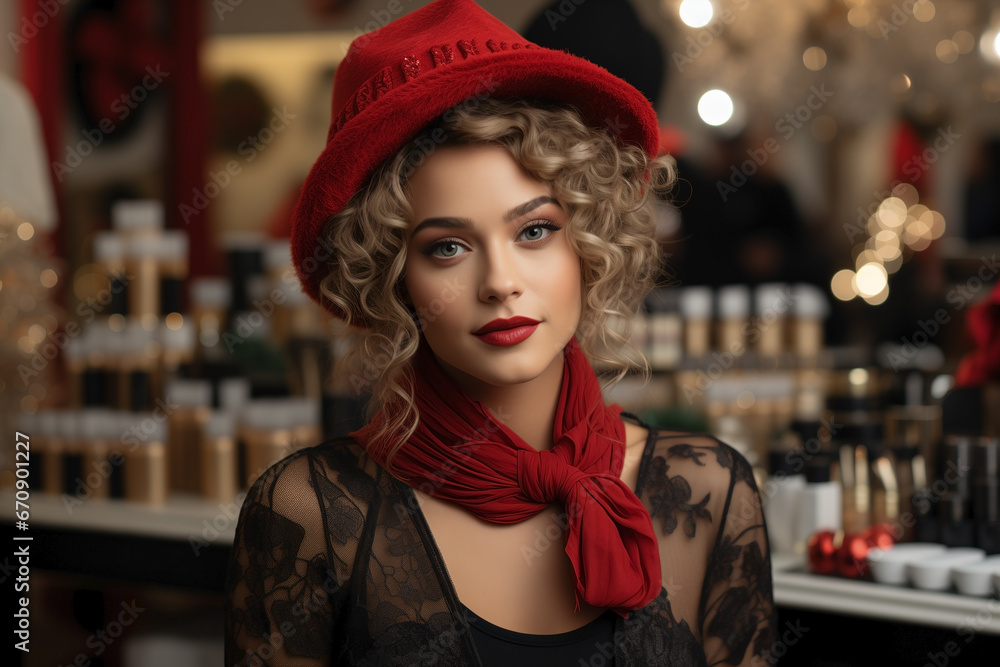 Fototapeta premium portrait of beautiful woman with festive make up ,Christmas look