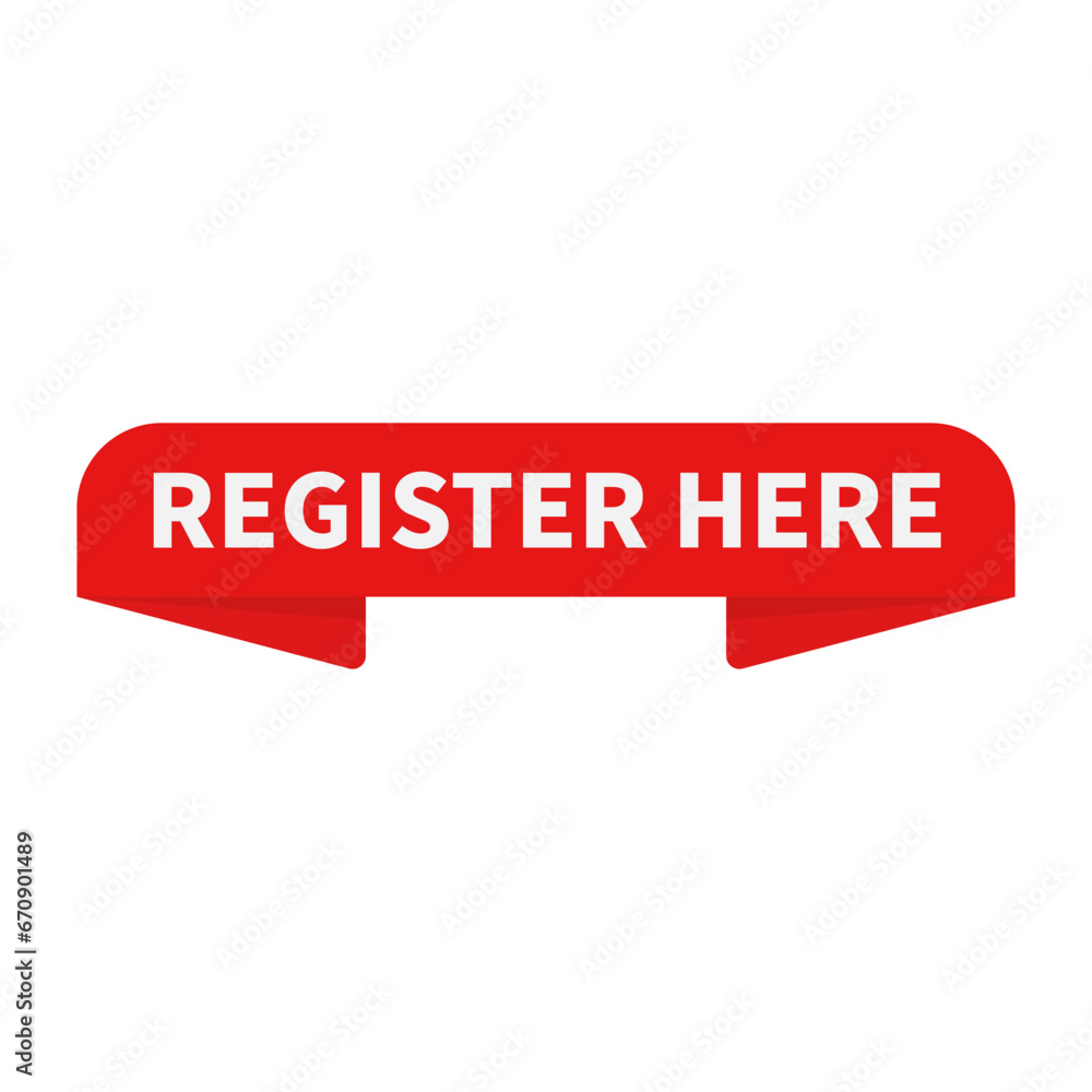 Register Here In Red Rectangle Ribbon Shape For Promotion Marketing Sign Up
Register Here In Red Rectangle Ribbon Shape For Promotion Marketing Sign Up