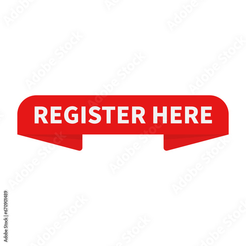 Register Here In Red Rectangle Ribbon Shape For Promotion Marketing Sign Up
