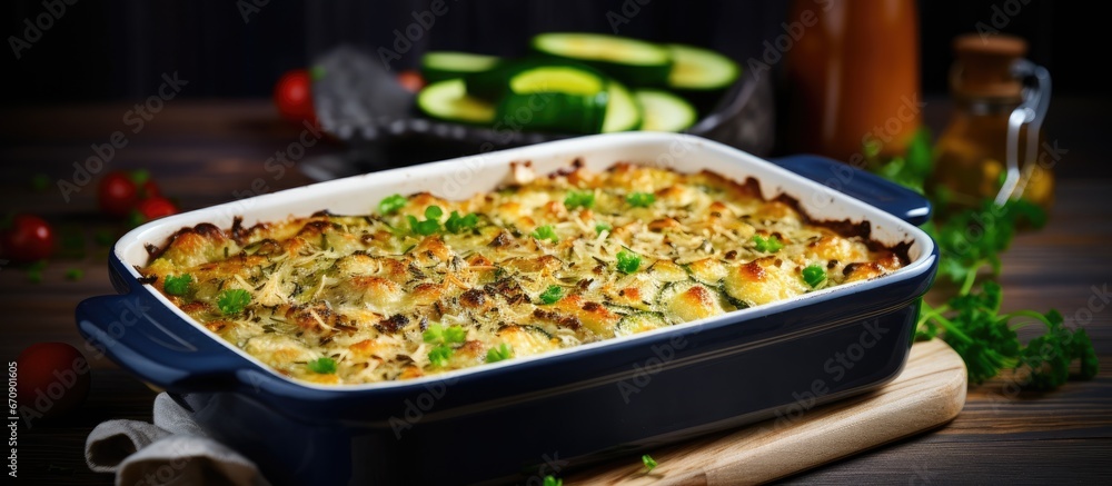 Focused on toning this casserole incorporates cheese pepitas oats and zucchini